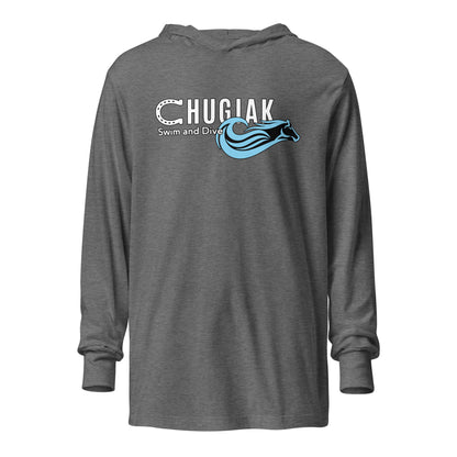 Performance | Hooded Long Sleeve T Shirt | Chugiak Mustang Swim & Dive | Emblem Logo
