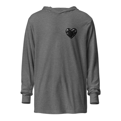 Performance | Hooded Long Sleeve T Shirt | Obsidian Heartbeat | Heart Crest Logo