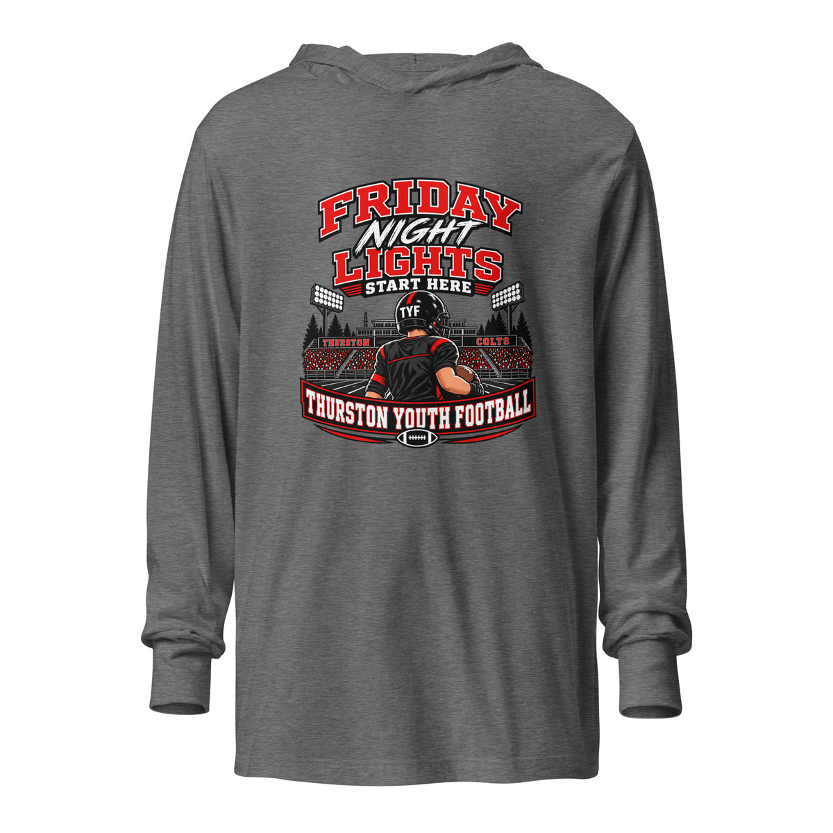 Performance | Hooded Long Sleeve T Shirt | Thurston Youth Football | Vanguard Logo