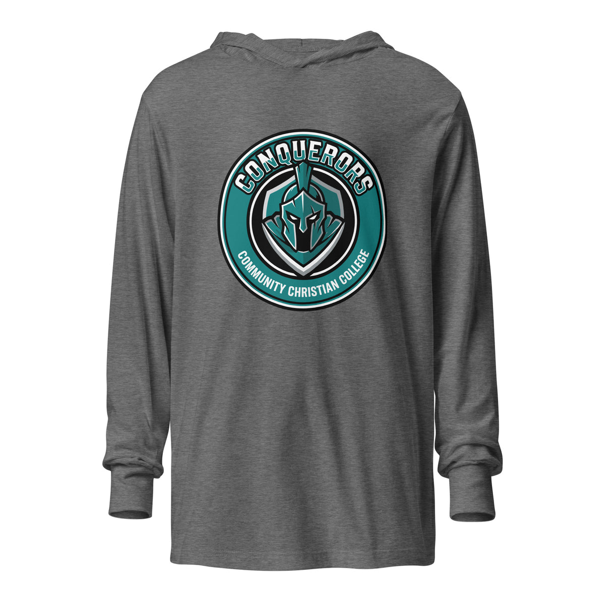 Performance | Hooded Long Sleeve T Shirt | Community Christian College | Badge Logo