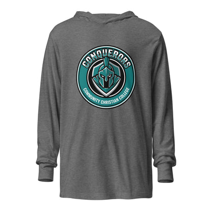 Performance | Hooded Long Sleeve T Shirt | Community Christian College | Badge Logo