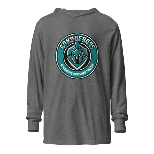 Performance | Hooded Long Sleeve T Shirt | Community Christian College | Badge Logo