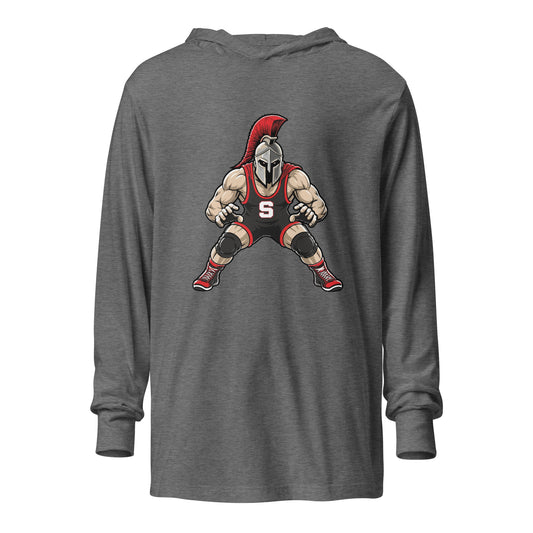 Performance | Hooded Long Sleeve T Shirt | Spartan Wrestling Club | Mascot Logo