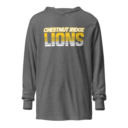 Performance | Hooded Long Sleeve T Shirt | Chestnut Ridge Lions Football | Script Logo