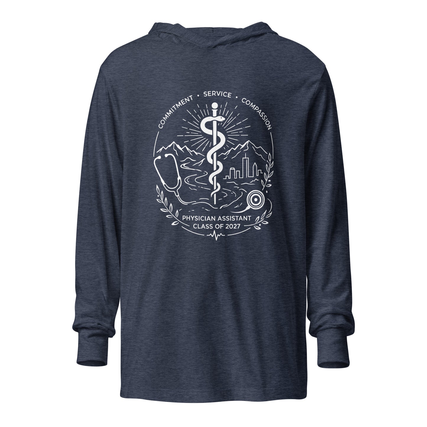 Performance | Hooded Long Sleeve T Shirt | Trine PA program | Crest Logo