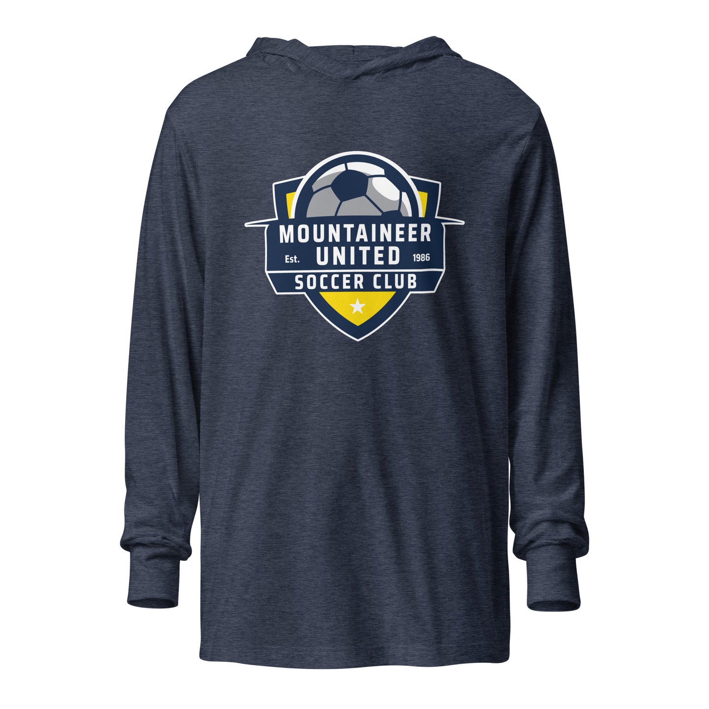 Performance | Hooded Long Sleeve T Shirt | Mountaineer United Soccer Club | Alpine Crest Logo