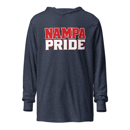 Performance | Hooded Long Sleeve T Shirt | Nampa Pride | Letter Mark Logo