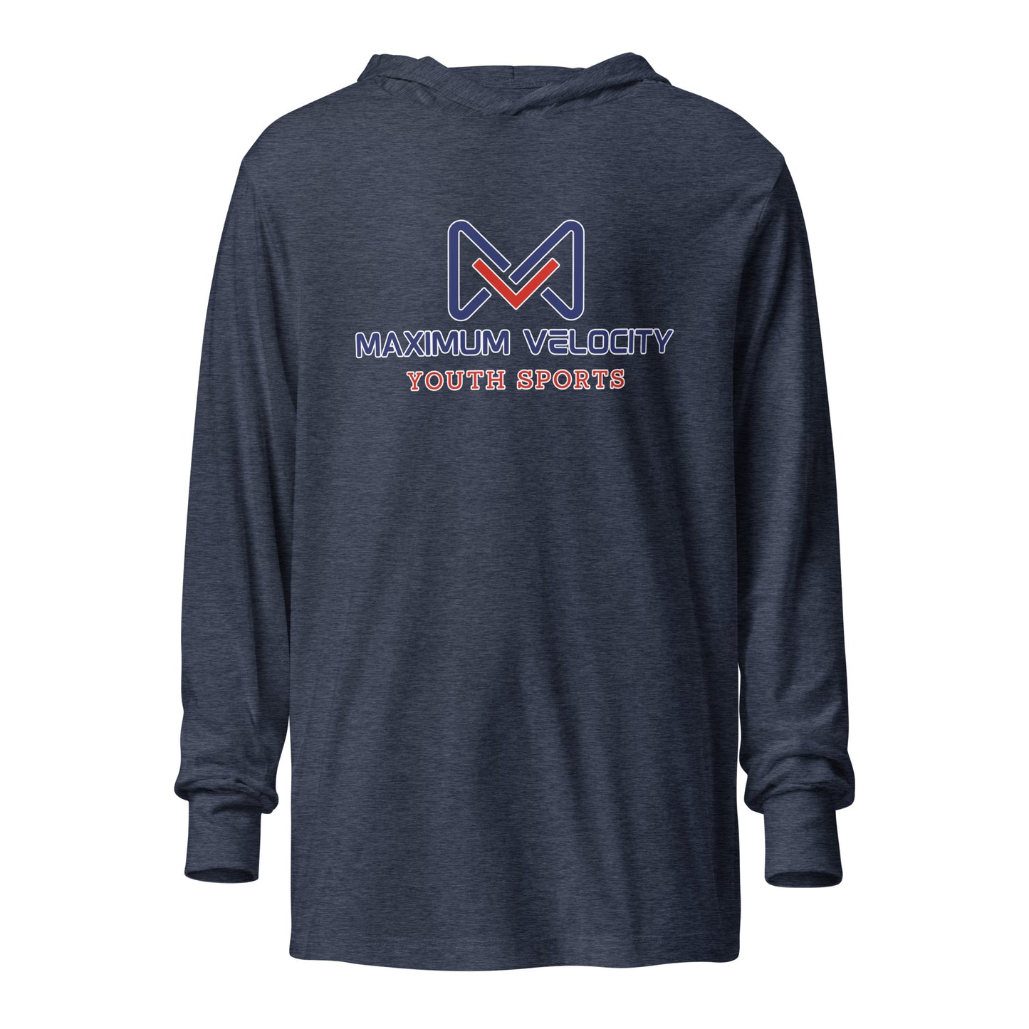 Performance | Hooded Long Sleeve T Shirt | Maximum Velocity Youth Sports | Emblem Logo