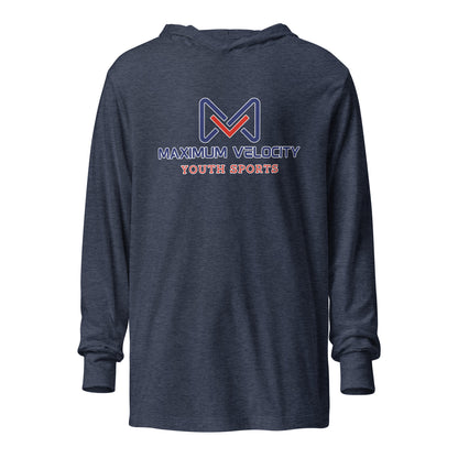 Performance | Hooded Long Sleeve T Shirt | Maximum Velocity Youth Sports | Emblem Logo