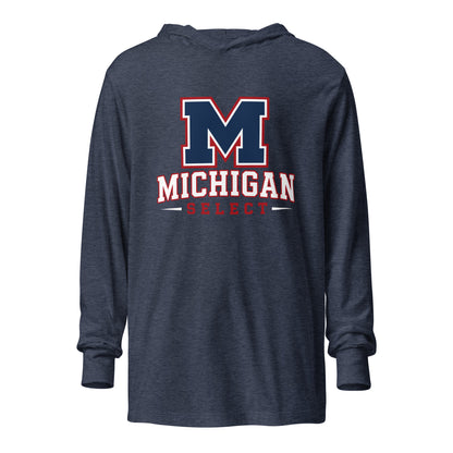 Performance | Hooded Long Sleeve T Shirt | Michigan Select Baseball | Emblem Logo
