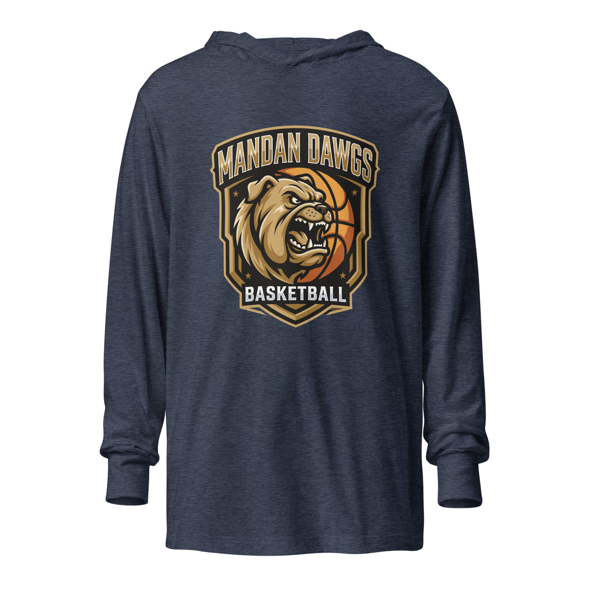 Performance | Hooded Long Sleeve T Shirt | Mandan Dawgs Basketball | Shield Logo