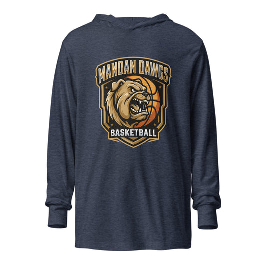 Performance | Hooded Long Sleeve T Shirt | Mandan Dawgs Basketball | Shield Logo