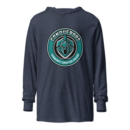 Performance | Hooded Long Sleeve T Shirt | Community Christian College | Badge Logo