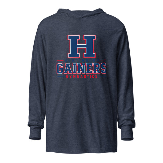 Performance | Hooded Long Sleeve T Shirt | HCC Gymnastics | Gainers Emblem Logo