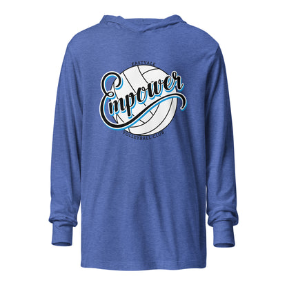 Performance | Hooded Long Sleeve T Shirt | Empower Volleyball Club | Emblem Logo