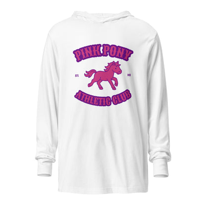Performance | Hooded Long Sleeve T Shirt | Pink Pony Athletic Club | Crest Logo