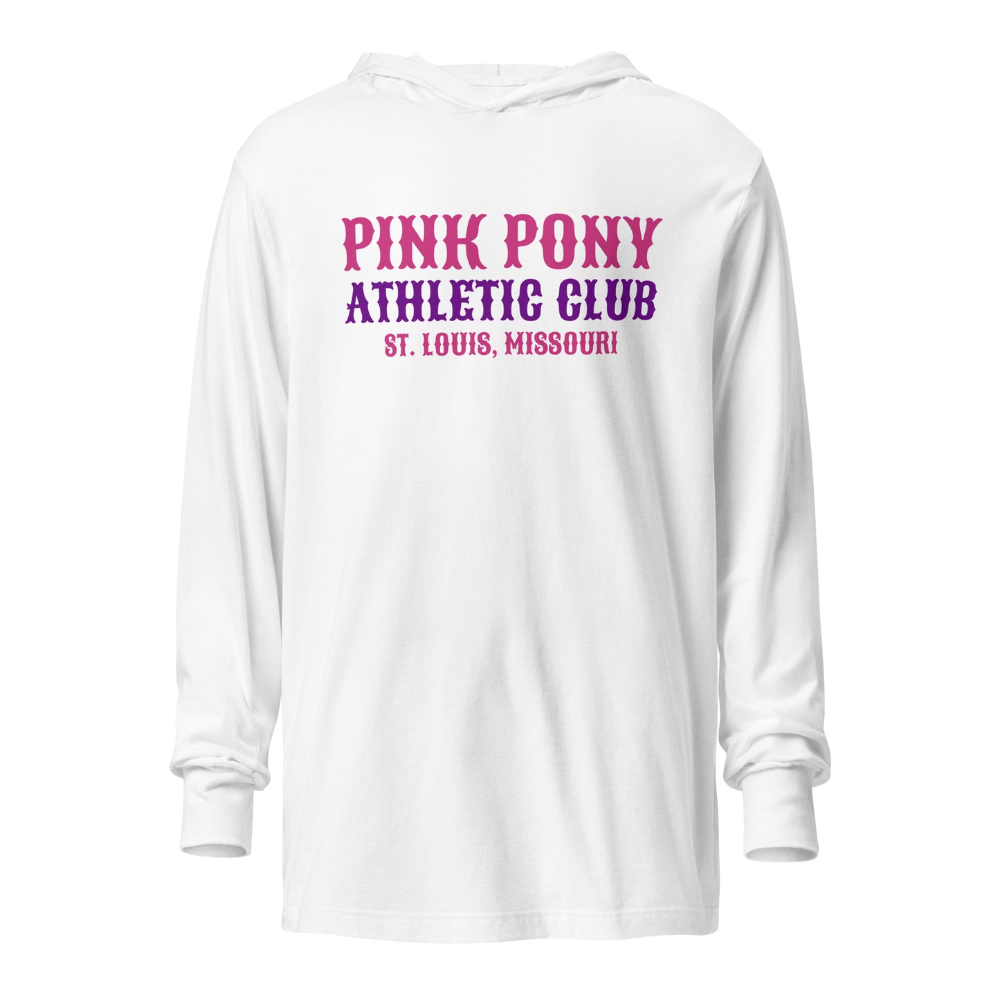 Performance | Hooded Long Sleeve T Shirt | Pink Pony Athletic Club | Athletic Wordmark Logo