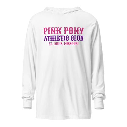 Performance | Hooded Long Sleeve T Shirt | Pink Pony Athletic Club | Athletic Wordmark Logo