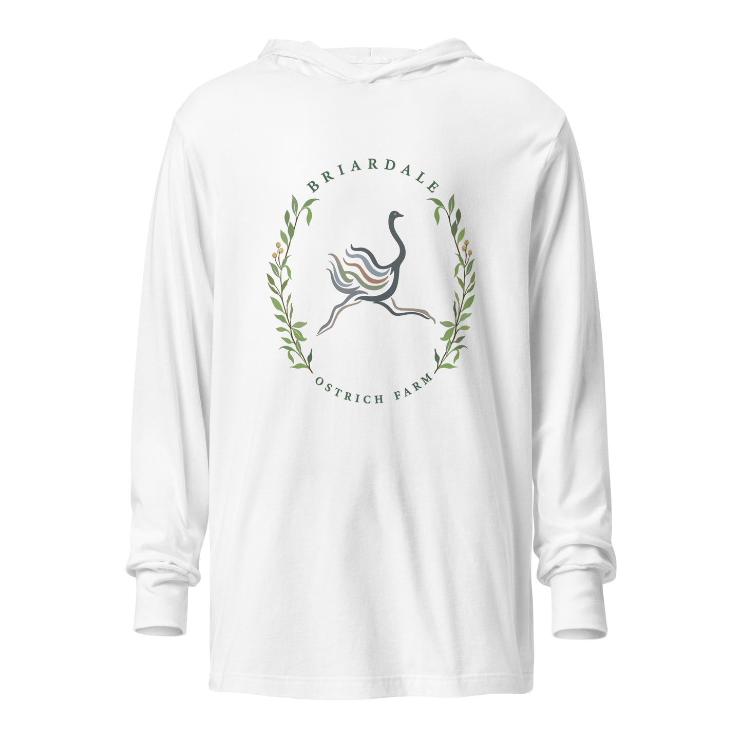 Performance | Hooded Long Sleeve T Shirt | Briardale Ostrich Farm | Crest Logo