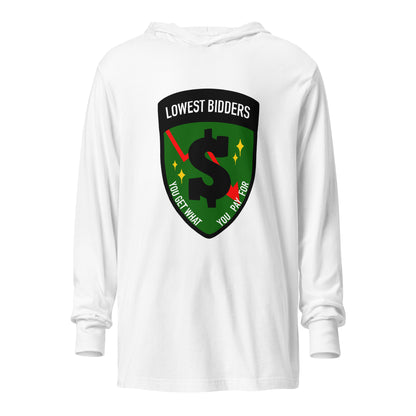 Performance | Hooded Long Sleeve T Shirt | The Lowest Bidders | Emblem Logo