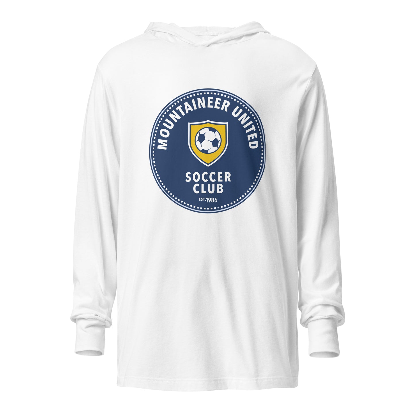 Performance | Hooded Long Sleeve T Shirt | Mountaineer United Soccer Club | Badge Logo