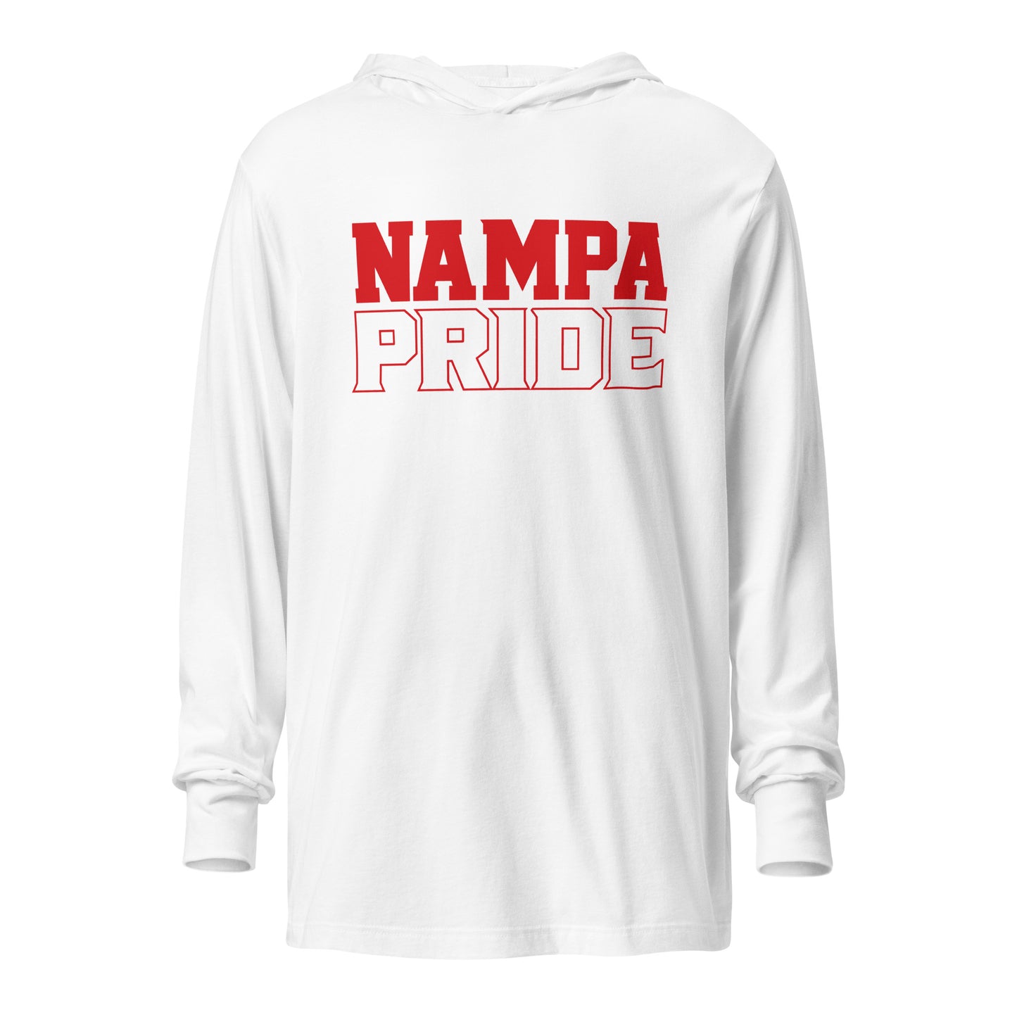 Performance | Hooded Long Sleeve T Shirt | Nampa Pride | Letter Mark Logo