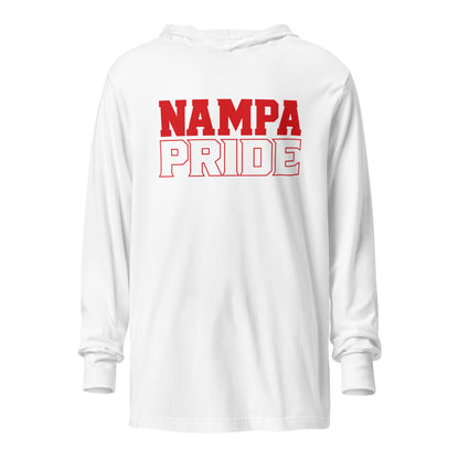 Performance | Hooded Long Sleeve T Shirt | Nampa Pride | Letter Mark Logo