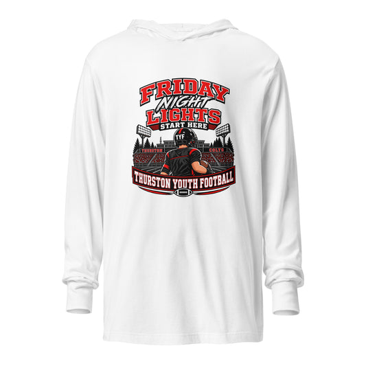 Performance | Hooded Long Sleeve T Shirt | Thurston Youth Football | Vanguard Logo
