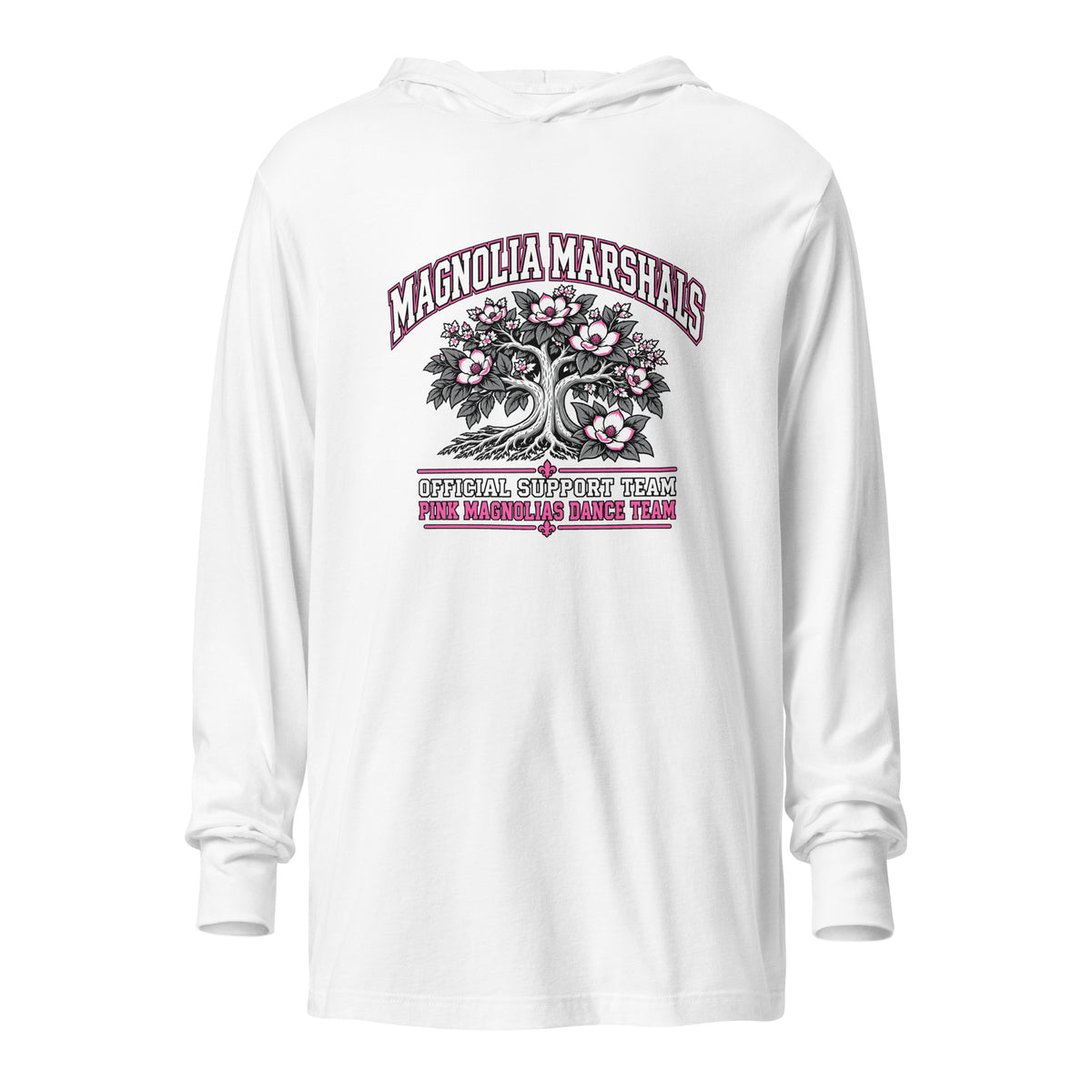 Performance | Hooded Long Sleeve T Shirt | Pink Magnolias Dance | Crest Logo