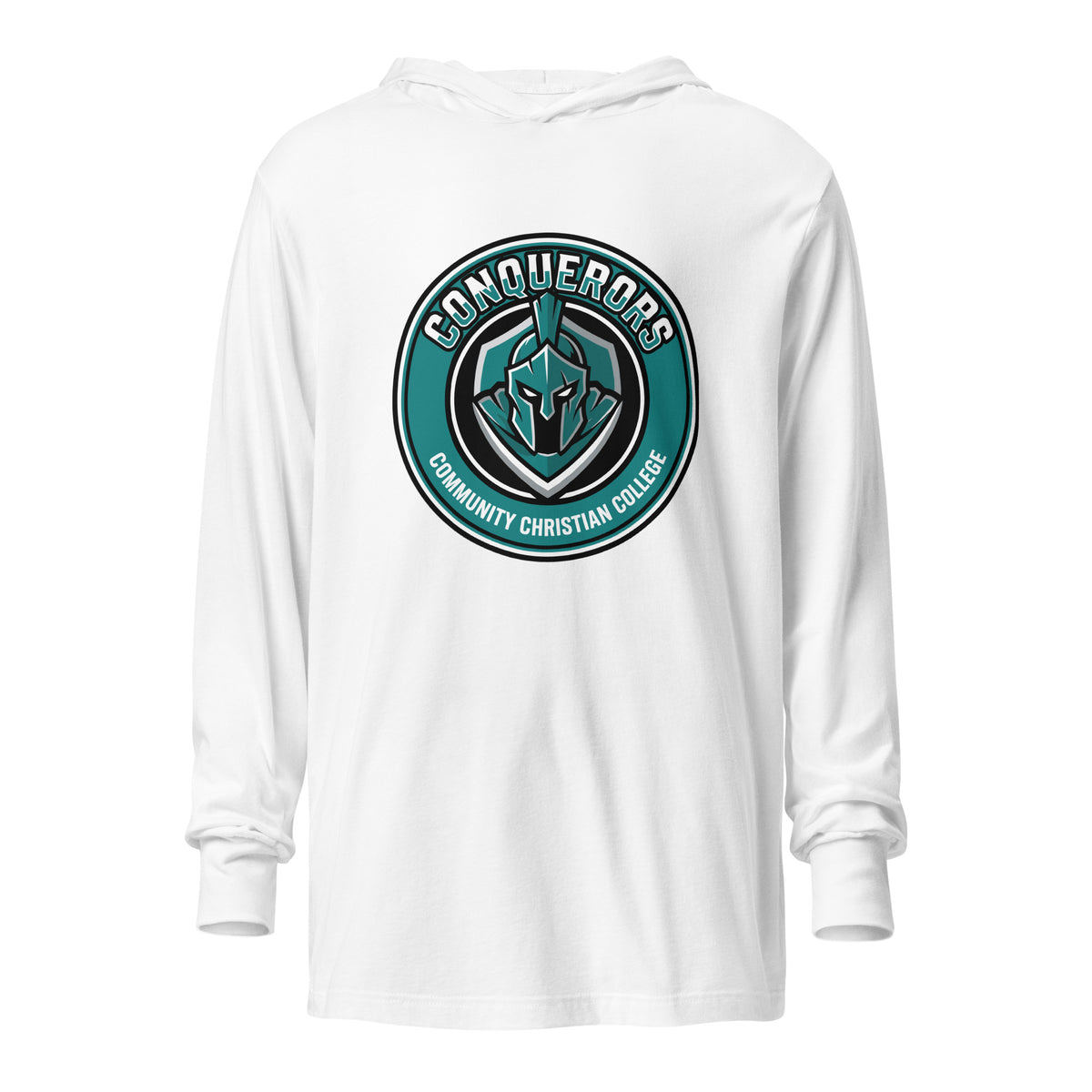Performance | Hooded Long Sleeve T Shirt | Community Christian College | Badge Logo