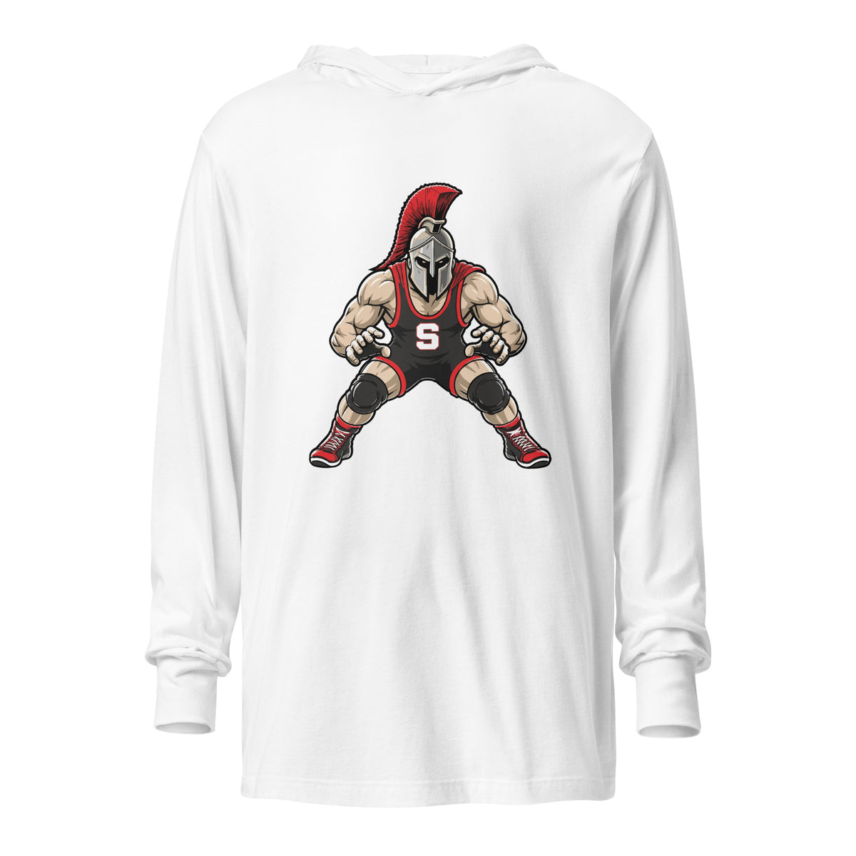 Performance | Hooded Long Sleeve T Shirt | Spartan Wrestling Club | Mascot Logo