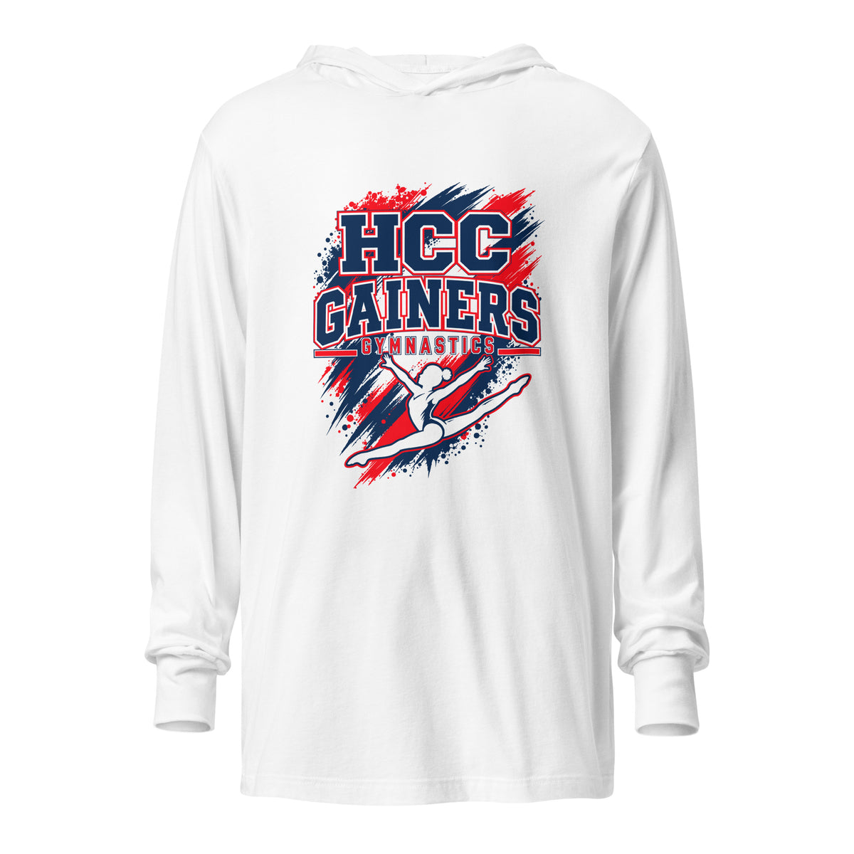 Performance | Hooded Long Sleeve T Shirt | HCC Gymnastics | Crest Logo