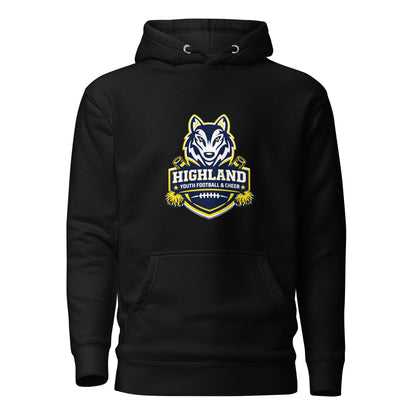 Performance | Hoodie | Highland youth football and cheer | Emblem Logo