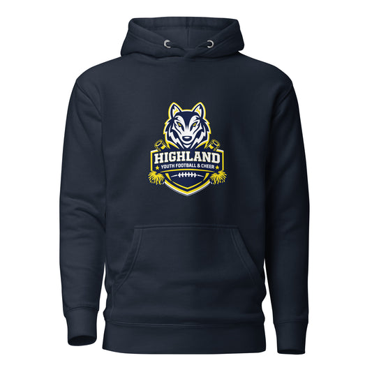 Performance | Hoodie | Highland youth football and cheer | Emblem Logo