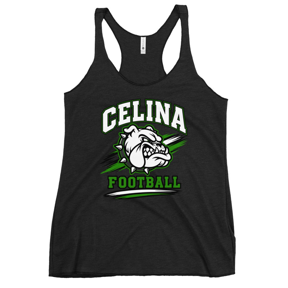 Performance | Thin Racerback Tank Top | Celina Black Football | Emblem Logo