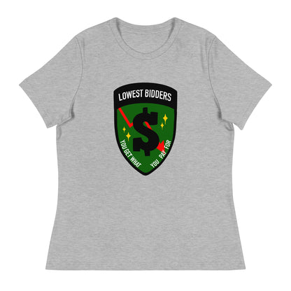 Performance | Women's Relaxed T Shirt | The Lowest Bidders | Emblem Logo