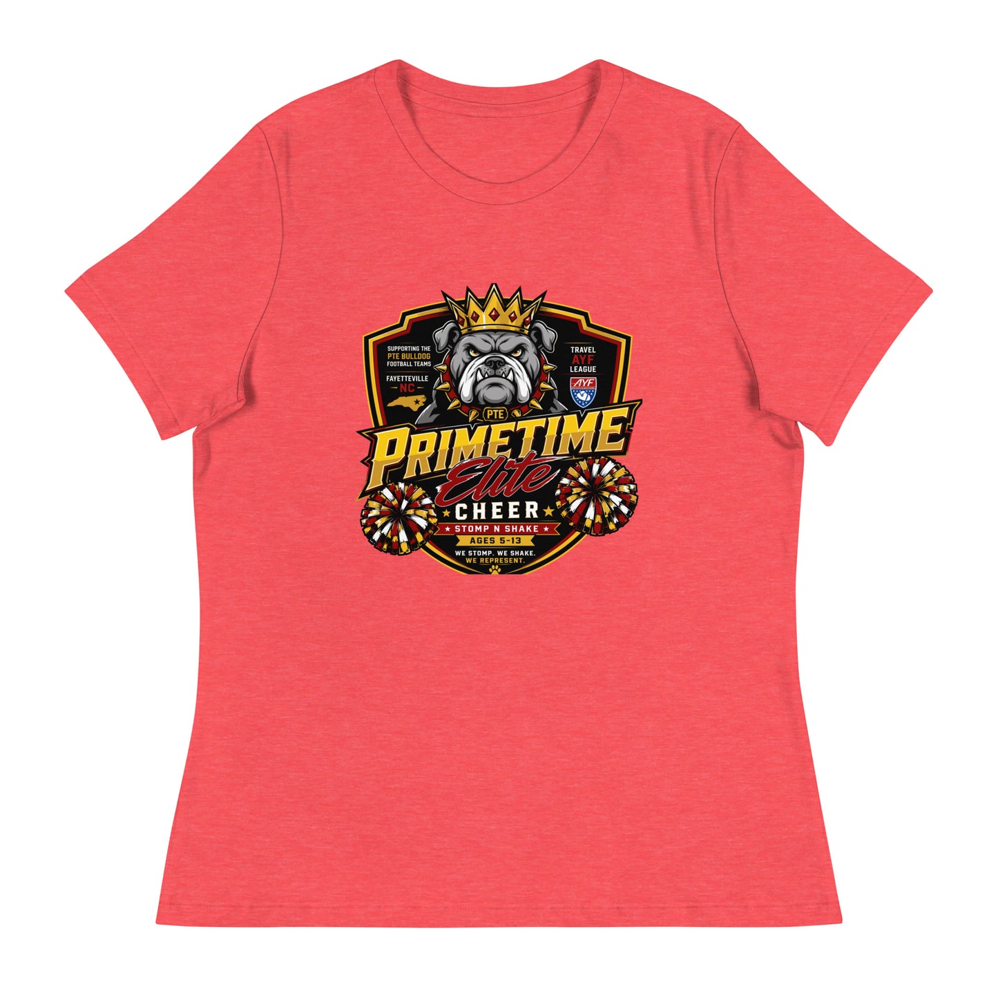 Performance | Women's Relaxed T Shirt | PTE Bulldog Cheer | Shield Logo