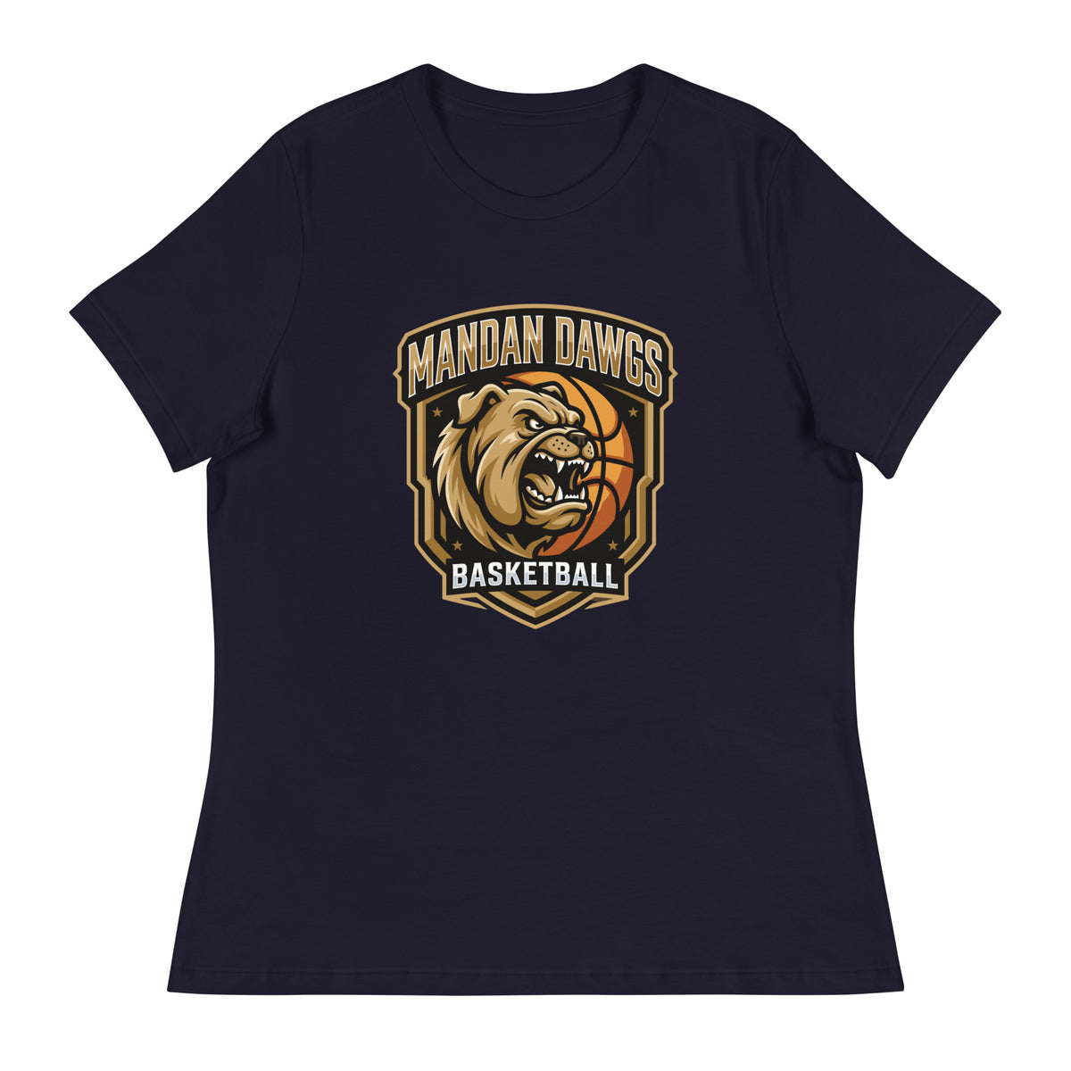 Performance | Women's Relaxed T Shirt | Mandan Dawgs Basketball | Shield Logo