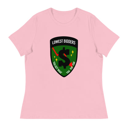 Performance | Women's Relaxed T Shirt | The Lowest Bidders | Emblem Logo