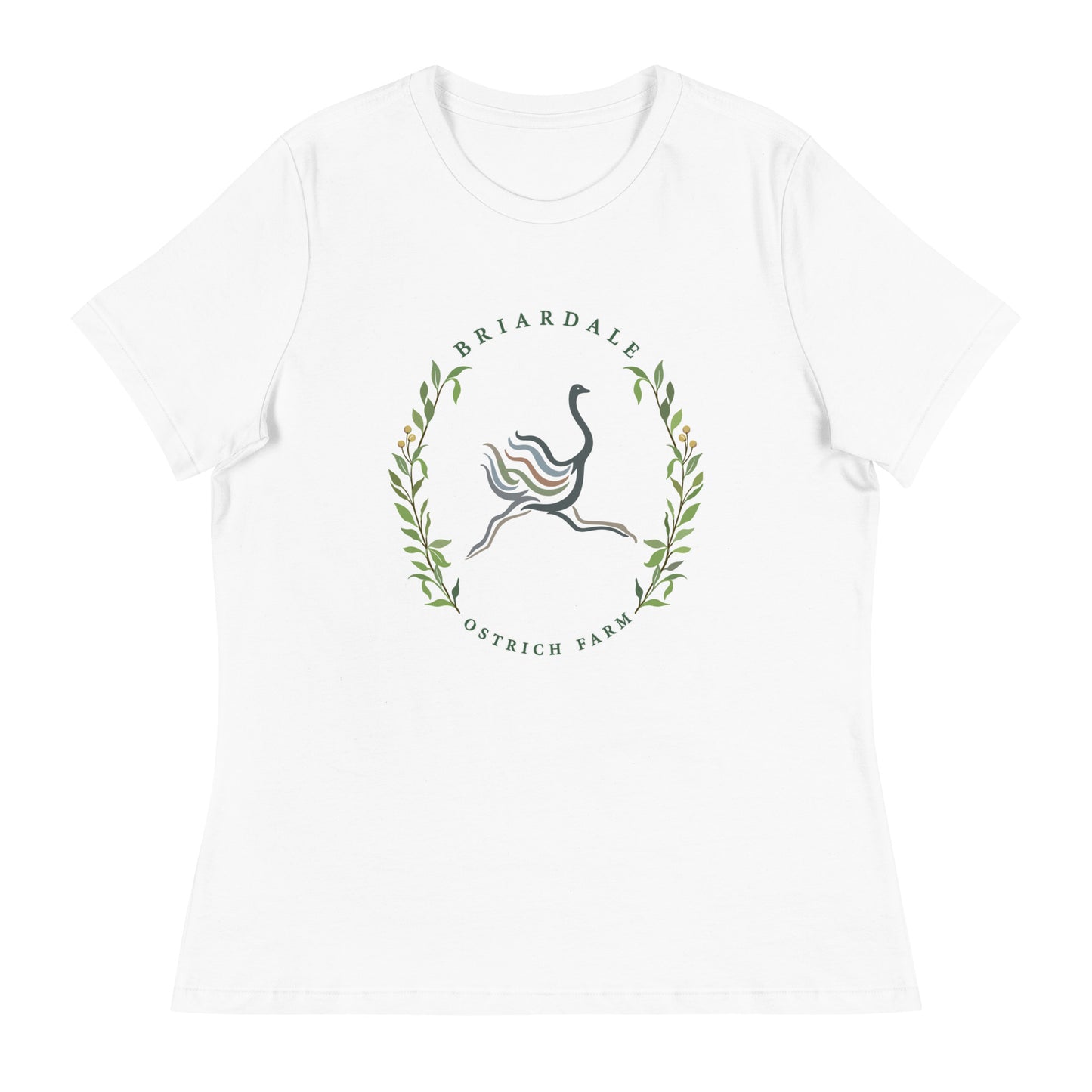 Performance | Women's Relaxed T Shirt | Briardale Ostrich Farm | Crest Logo