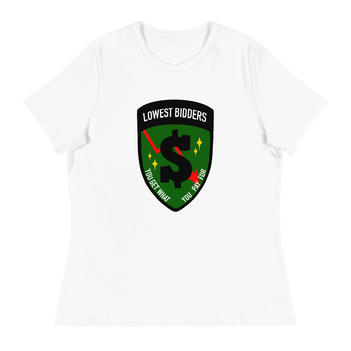 Performance | Women's Relaxed T Shirt | The Lowest Bidders | Emblem Logo