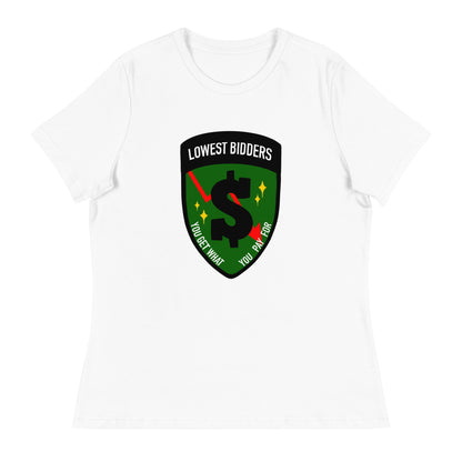 Performance | Women's Relaxed T Shirt | The Lowest Bidders | Emblem Logo