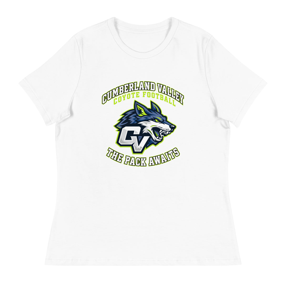 Performance | Women's Relaxed T Shirt | Cumberland Valley Coyotes Football | Emblem Logo