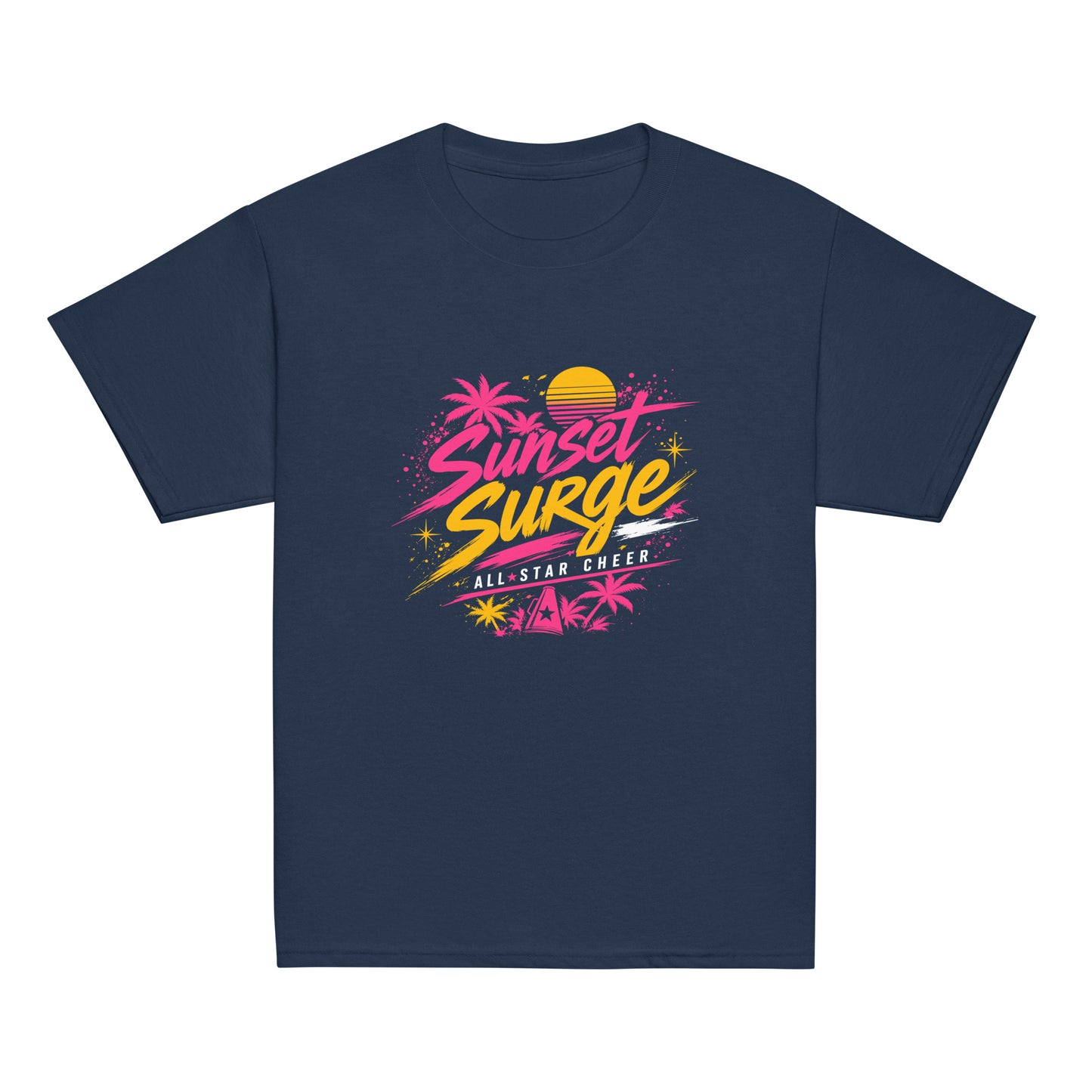 Classic | Youth T Shirt | Sunset Surge All-Star Cheerleading | Neon Palm Cheer Logo