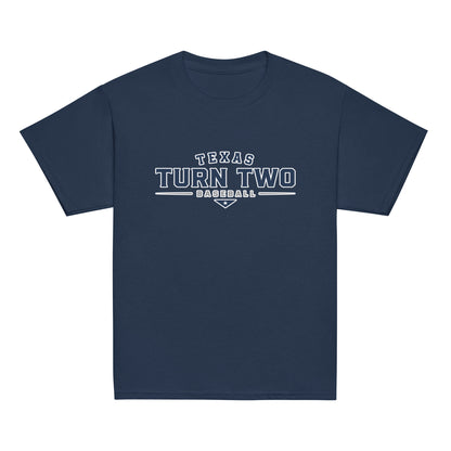 Classic | Youth T Shirt | Texas Turn Two Baseball | Modern Script Logo