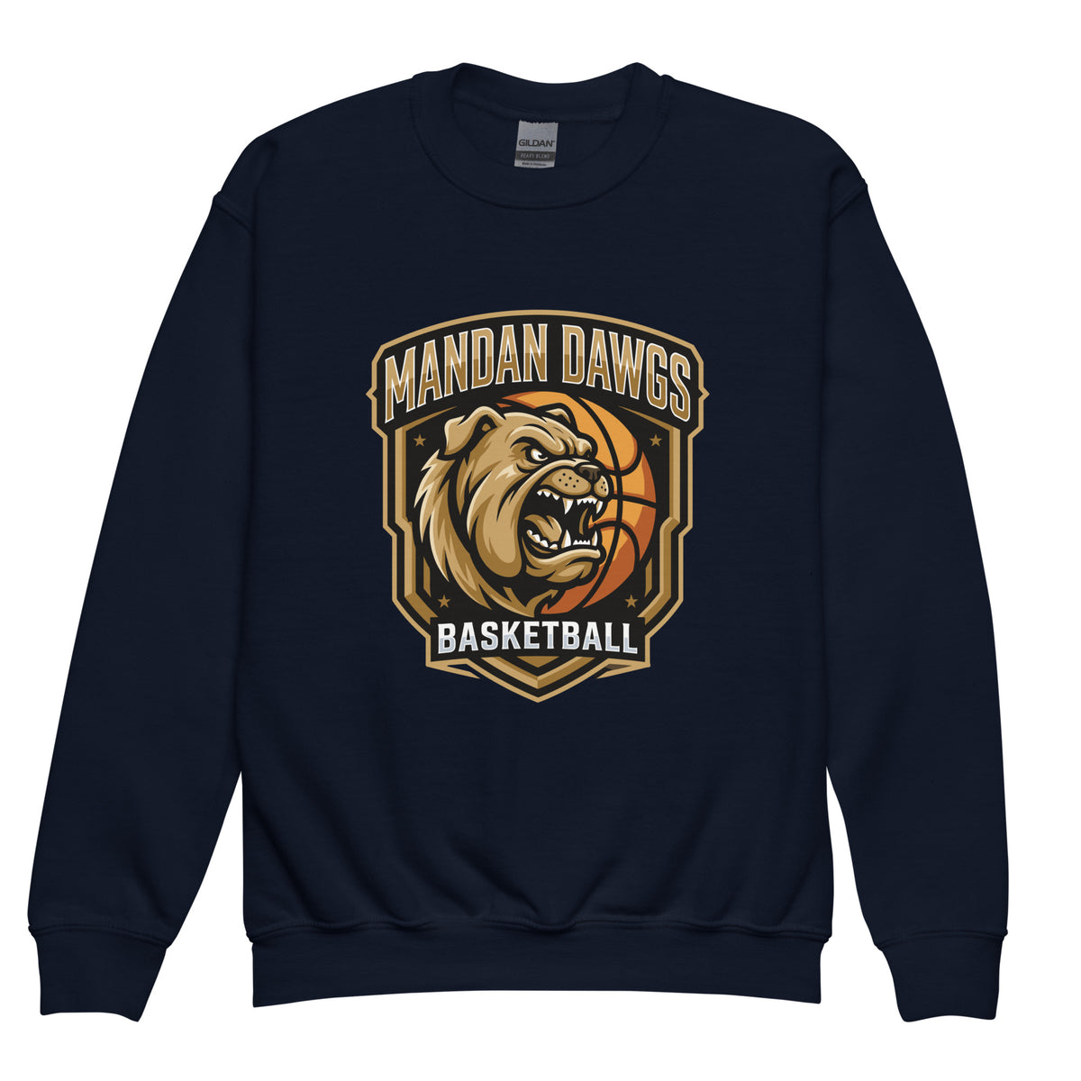 Classic | Youth Sweatshirt | Mandan Dawgs Basketball | Shield Logo