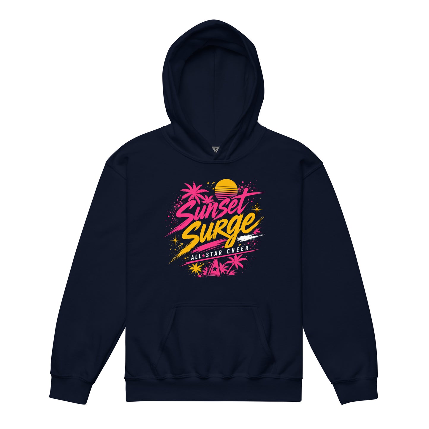 Classic | Youth Hoodie | Sunset Surge All-Star Cheerleading | Neon Palm Cheer Logo
