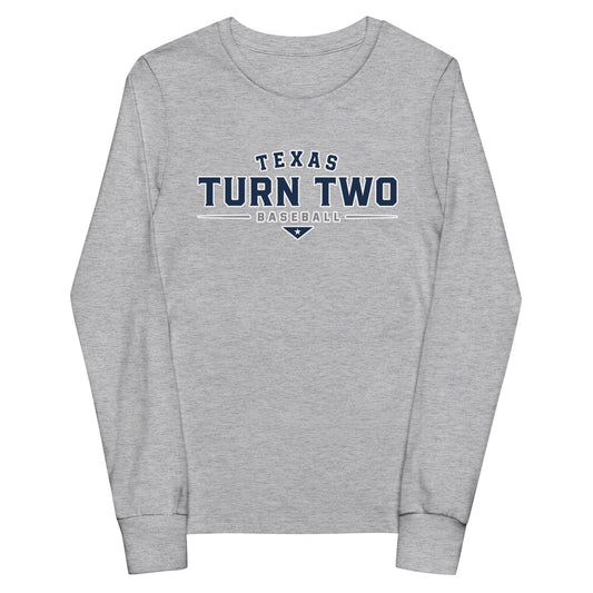 Performance | Youth Long Sleeve T-Shirt | Texas Turn Two Baseball | Modern Script Logo