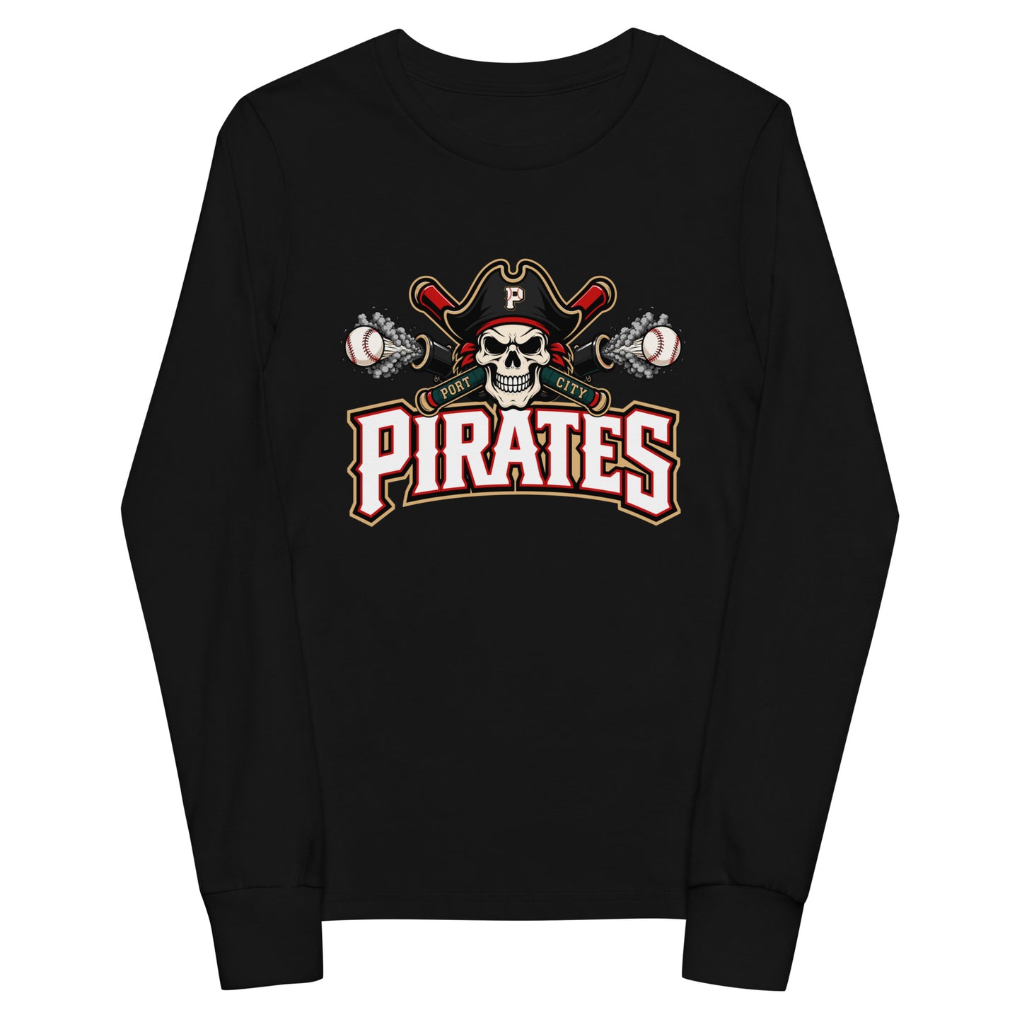 Performance | Youth Long Sleeve T-Shirt | Port City Pirates | Cannonball Portside Logo