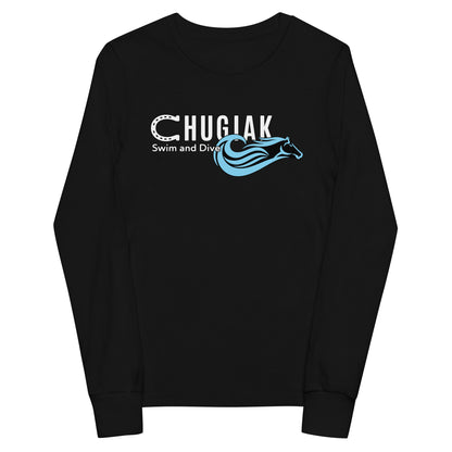 Performance | Youth Long Sleeve T-Shirt | Chugiak Mustang Swim & Dive | Emblem Logo